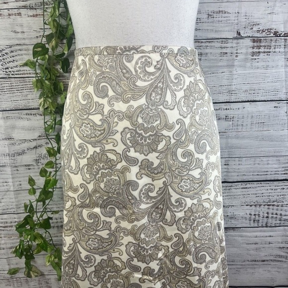 346 Brooks Brothers Skirt size 6 Ivory Gray Paisley Knee A Line Modest Preppy - Picture 4 of 13